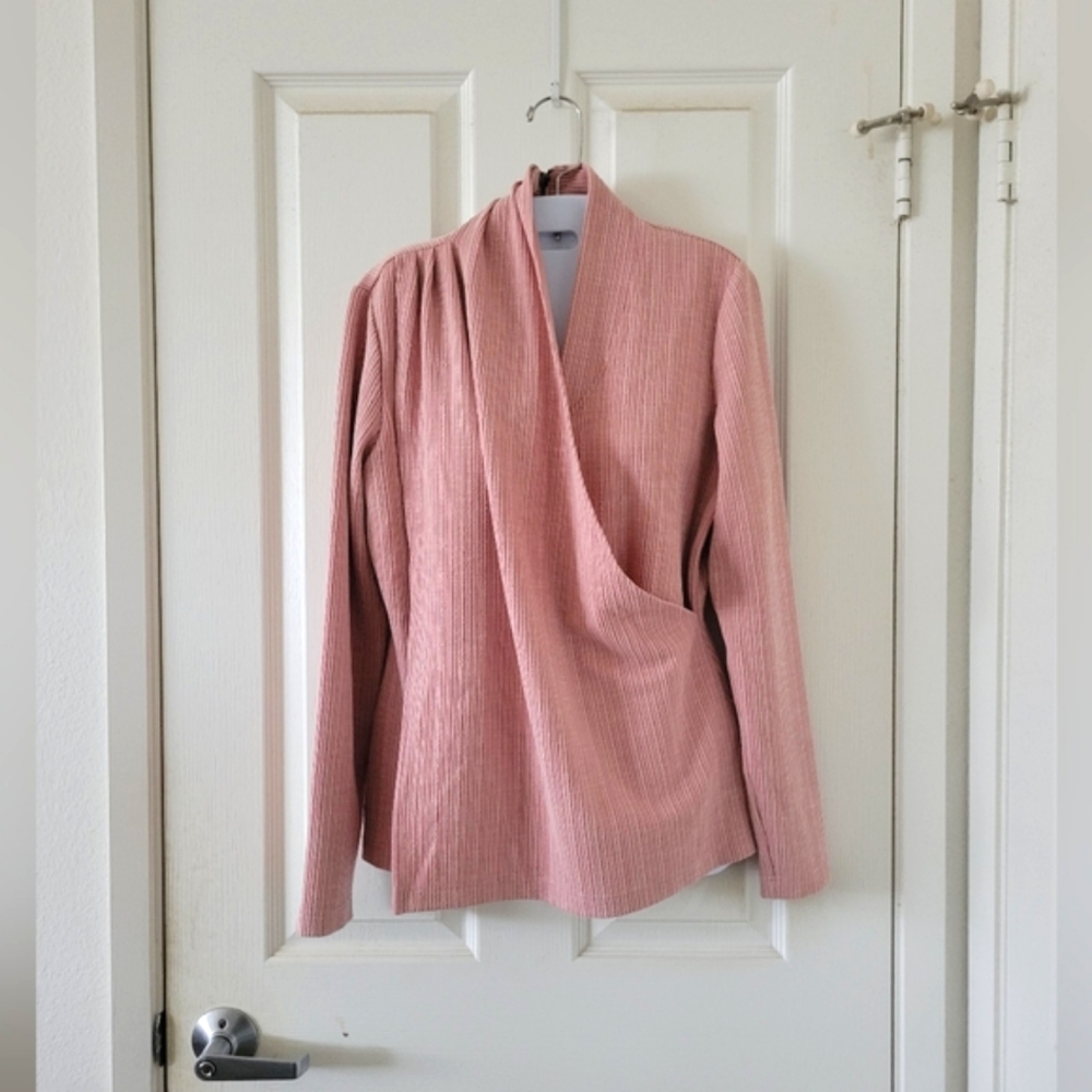 209wst38 | Pretty Pink Ribbed Long Sleeve Surplus Top (SIZE S)